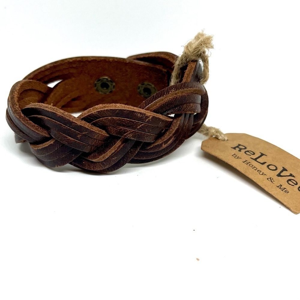 Wide Braided Leather Bracelet NWT